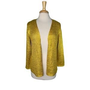 JOAN VASS Mustard Yellow Open Weave Cardigan Sweater Size XL Womens Textured